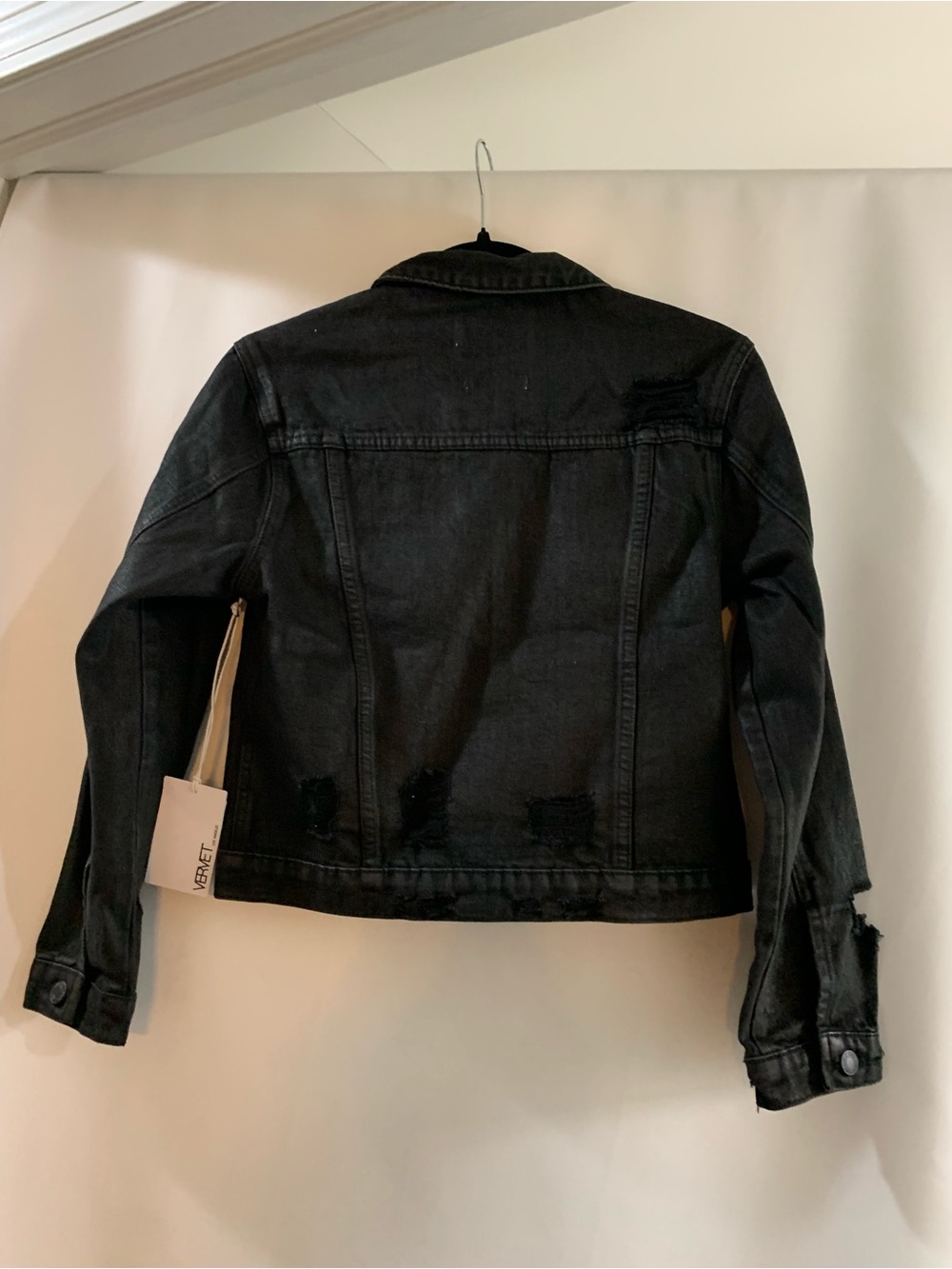 Vervet Distressed Black Denim Jacket for Women - Picture 3 of 5